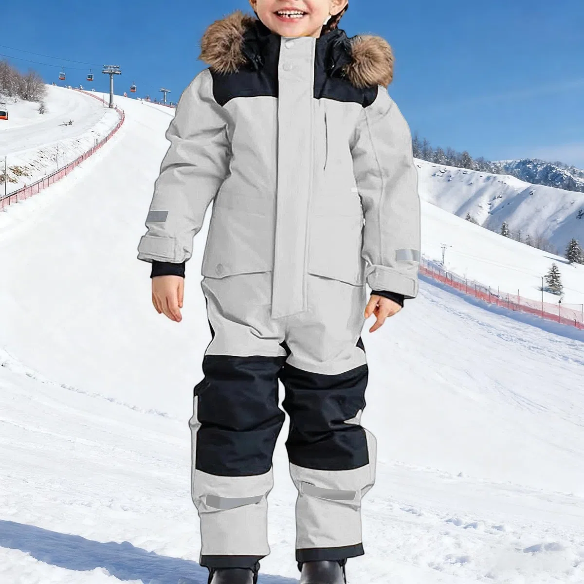Tute da Neve Bambino e Ragazzi, Tute da Sci Bambine e Ragazze, Tuta da Neve di un Pezzo Bambini Invernale Outdoor Antivento Impermeabile e Traspirante Calda Tuta con (Light Gray, 12-13 Years)