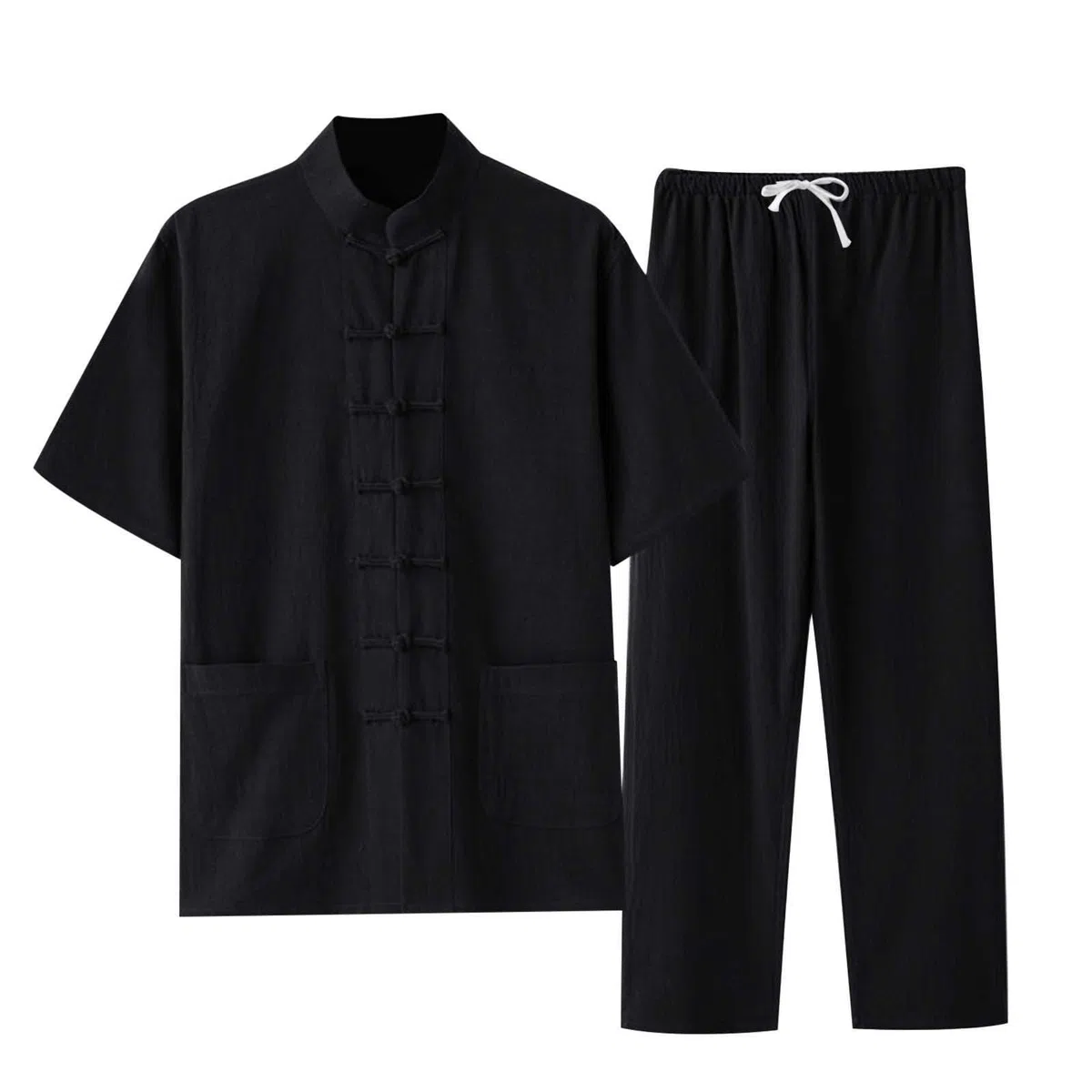 Completo Uomo Tang Casual Lino Tuta Sportiva Tai Chi Abbigliamento Tradizionale Cinese Hanfu Kung Fu Costume due Pezzi Abito Lungo Estivo Camicia e Pantaloni Completa Pigiama Kimono giapponese