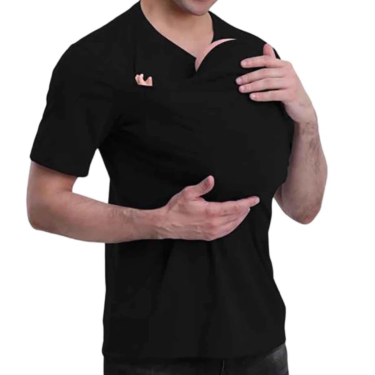 Salopette da Uomo a Tinta Unita con Stampa Canguro Maglietta con Cappuccio Salopette a Maniche Corte con Scollo a V e Tasche a Marsupio Maglia a Maniche Corte