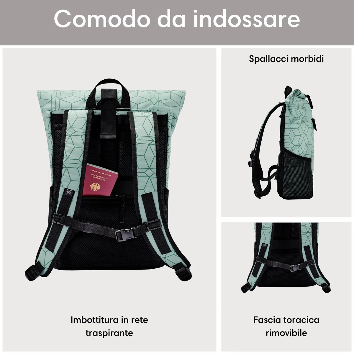 LARKSON Zaino Roll Top Uomo Donna - No 4 - Zainetto per Lavoro, Viaggio, Università - Porta Pc 16 Pollici - Materiale Sostenibile - Impermeabile