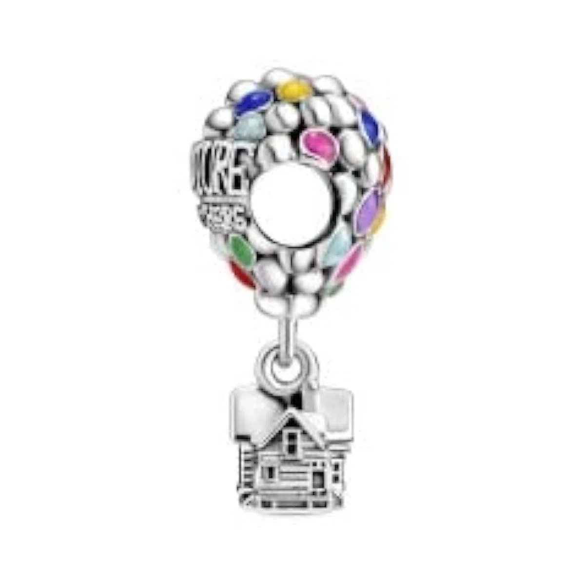 PANDORA Disney Ciondolo a forma di palloncino di Up in argento Sterling con smalto blu, verde, arancione, rosa e azzurro