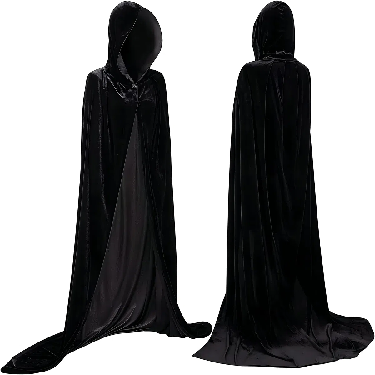 Mantello nero per Halloween, mantello con cappuccio, costume in velluto nero, unisex, per adulti, bambini, per cosplay, feste, Halloween, carnevale, costume da vampiro (L)
