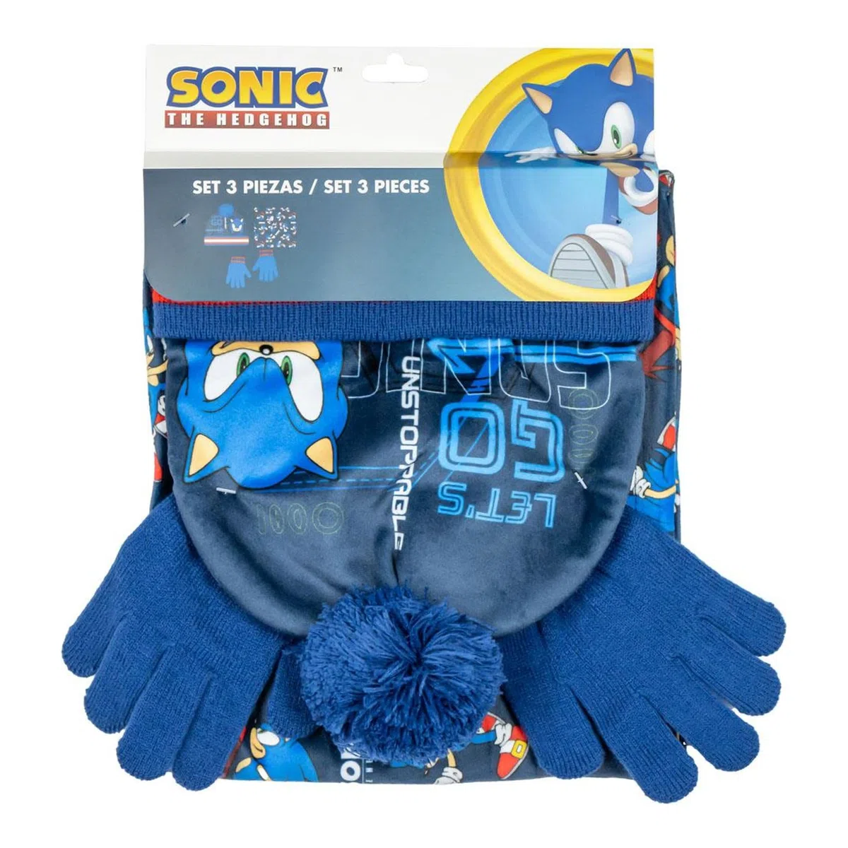 Set 3 Pezzi Snood Sonic (Cappello, Mutandine Collo e Guanti) 2/8 anni.