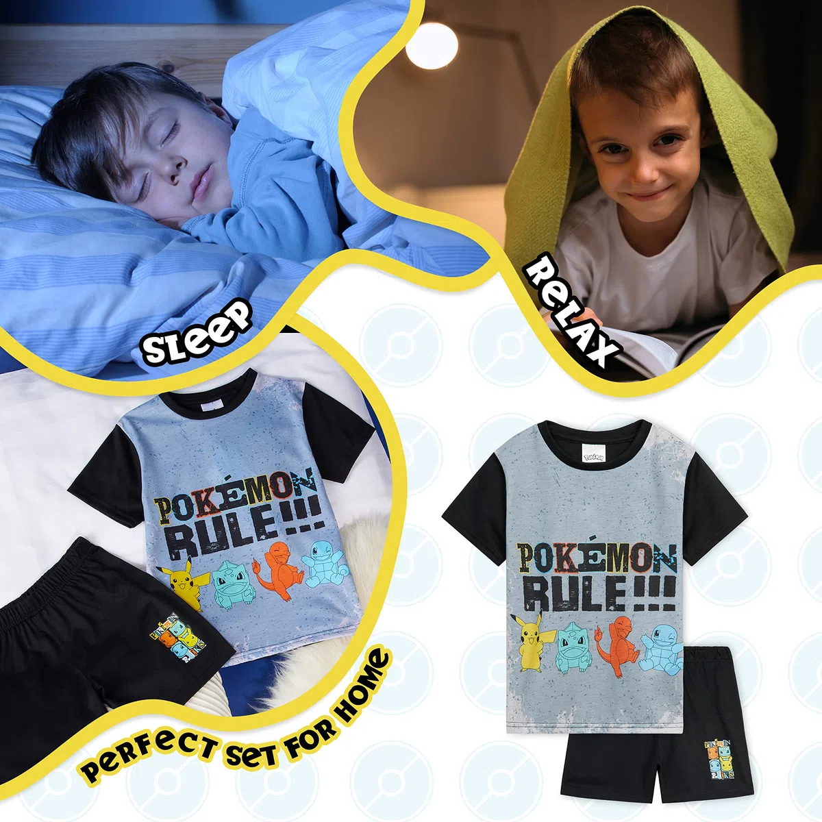 Pokémon Pigiama Corto Bambino, Indumenti Notte Traspiranti Tshirts Pantaloncini - Pikachu Regalo