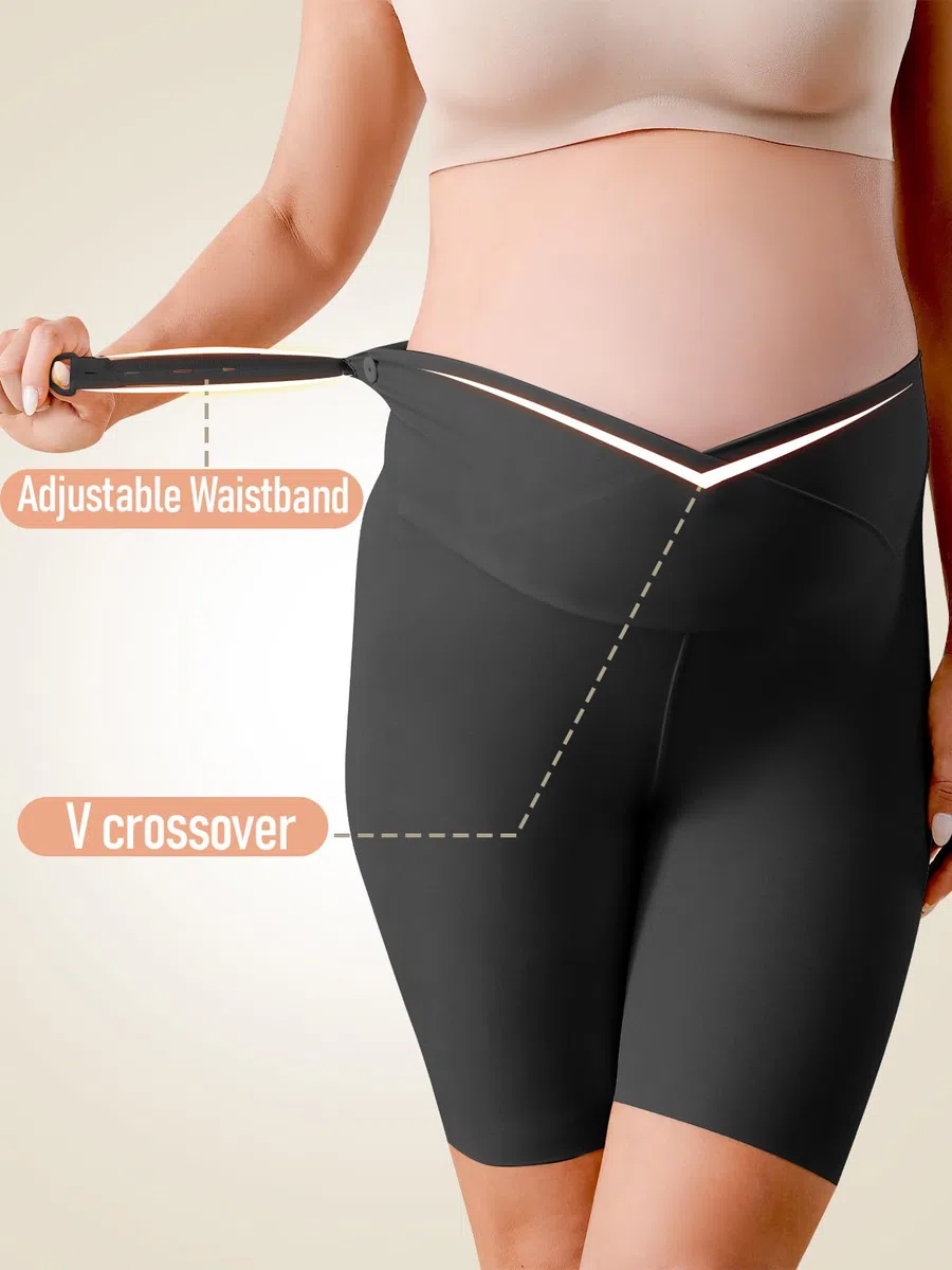 Pantaloncini Premaman,Regolabile Leggings Corti da maternità da Donna,Estivi Pantacollant Gravidanza sopra la Pancia Nero L