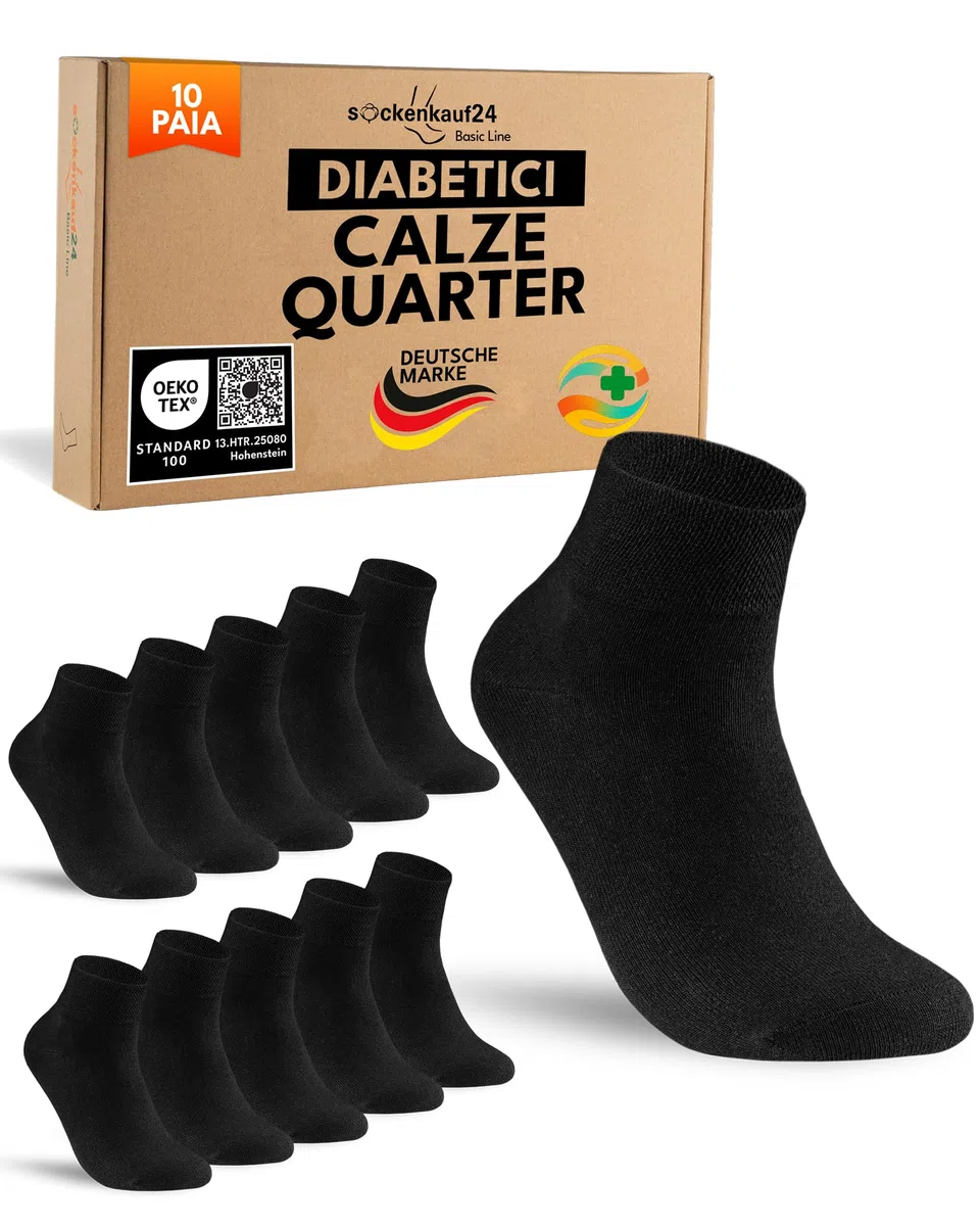 sockenkauf24 10 Paia Calze Diabetici senza Elastico Calzini Corte Quarter Uomo Donna Cotone senza Cucitura