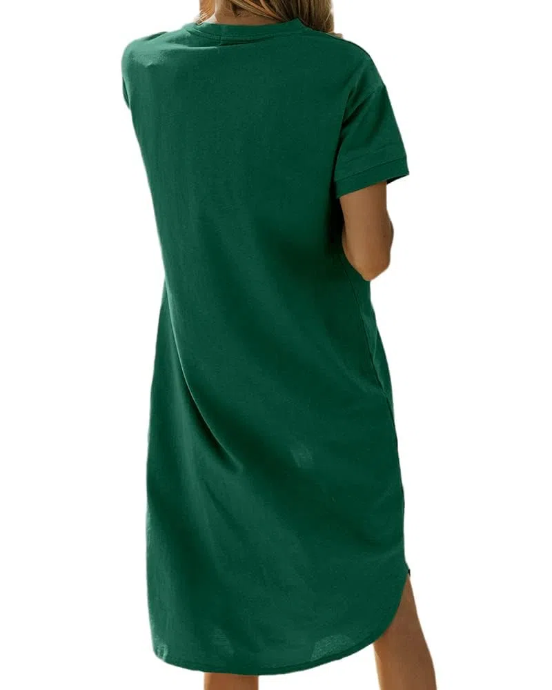 Imily Bela Abito estivo da donna, in cotone, a maniche corte, girocollo, mini abito casual con tasche.