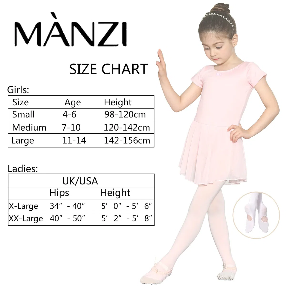 Manzi, 3 paia di collant da donna per balletto e danza, modello basic convertibile