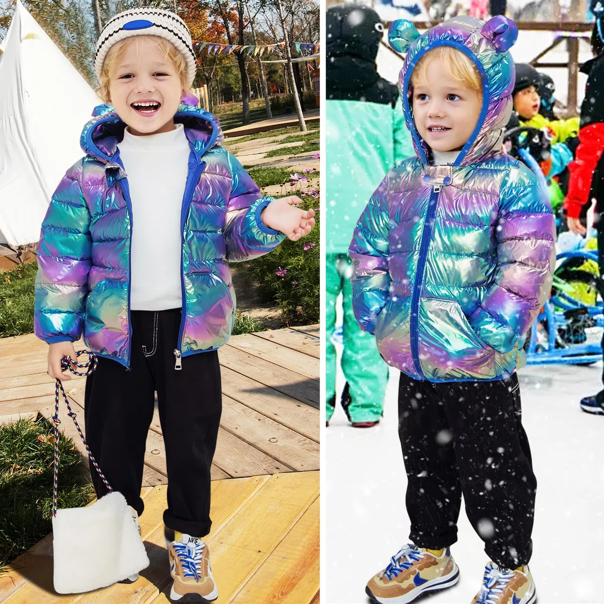 JinBei Bambini Invernale Giacca, Bambina Cappotto con Cappuccio Caldo Leggero Impermeabile Antivento Giubbino Ragazzi Giubbotti Outfits Piumino con Tasche 1-5 Anni