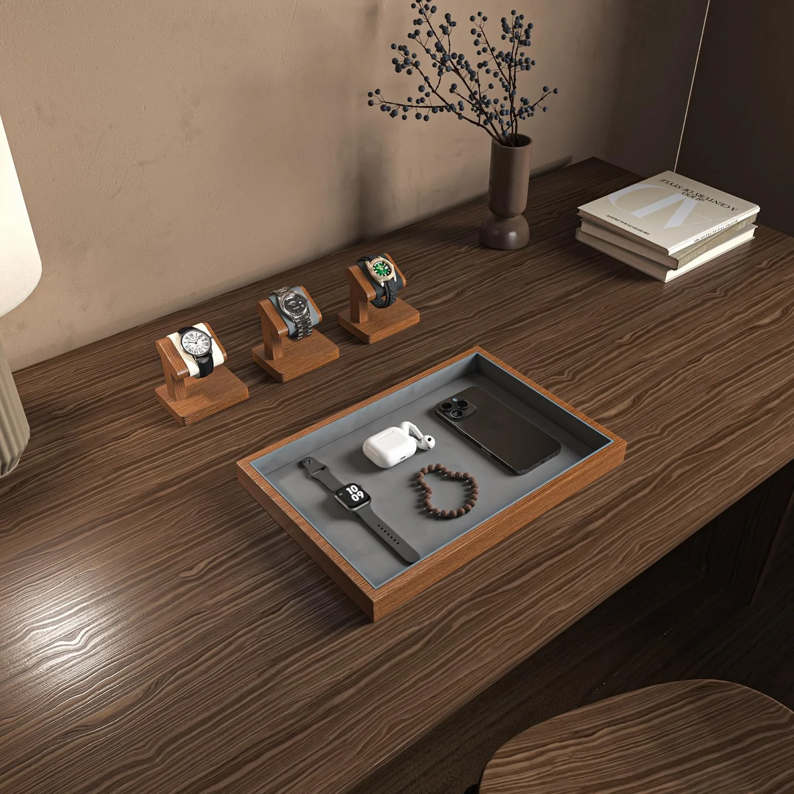 Oirlv Supporto per orologi in legno massiccio, semplice da uomo, in legno Ideale come regalo per lui (nero)
