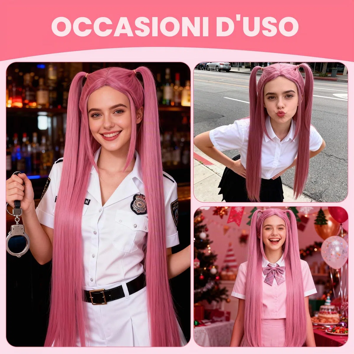 Parrucca Cosplay Anime, dellyy Parrucca per Hunter Anime Costume, Parrucca Lunga, Cosplay Parrucca per Carnevale Festa a tema, rosa