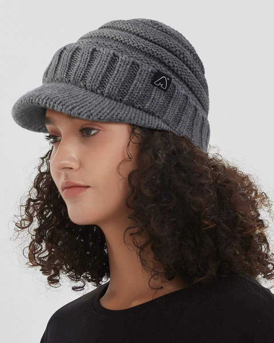 Hat Hut Cappelli da Donna da Uomo in Raso Foderato Cappelli Invernali Caldo Berretto in Maglia Unisex Slouchy Beanie con Visiera
