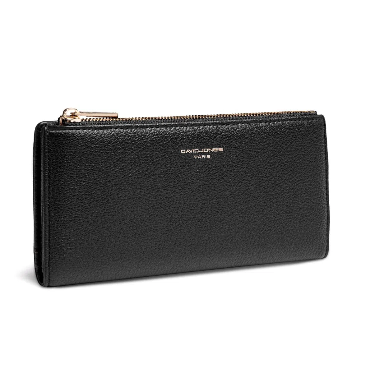 David Jones - Portafoglio Donna Compatto Simil Pelle PU - Porta Carte Lungo Portamonete Elegante - Scomparti per Banconote e Monete - Nero