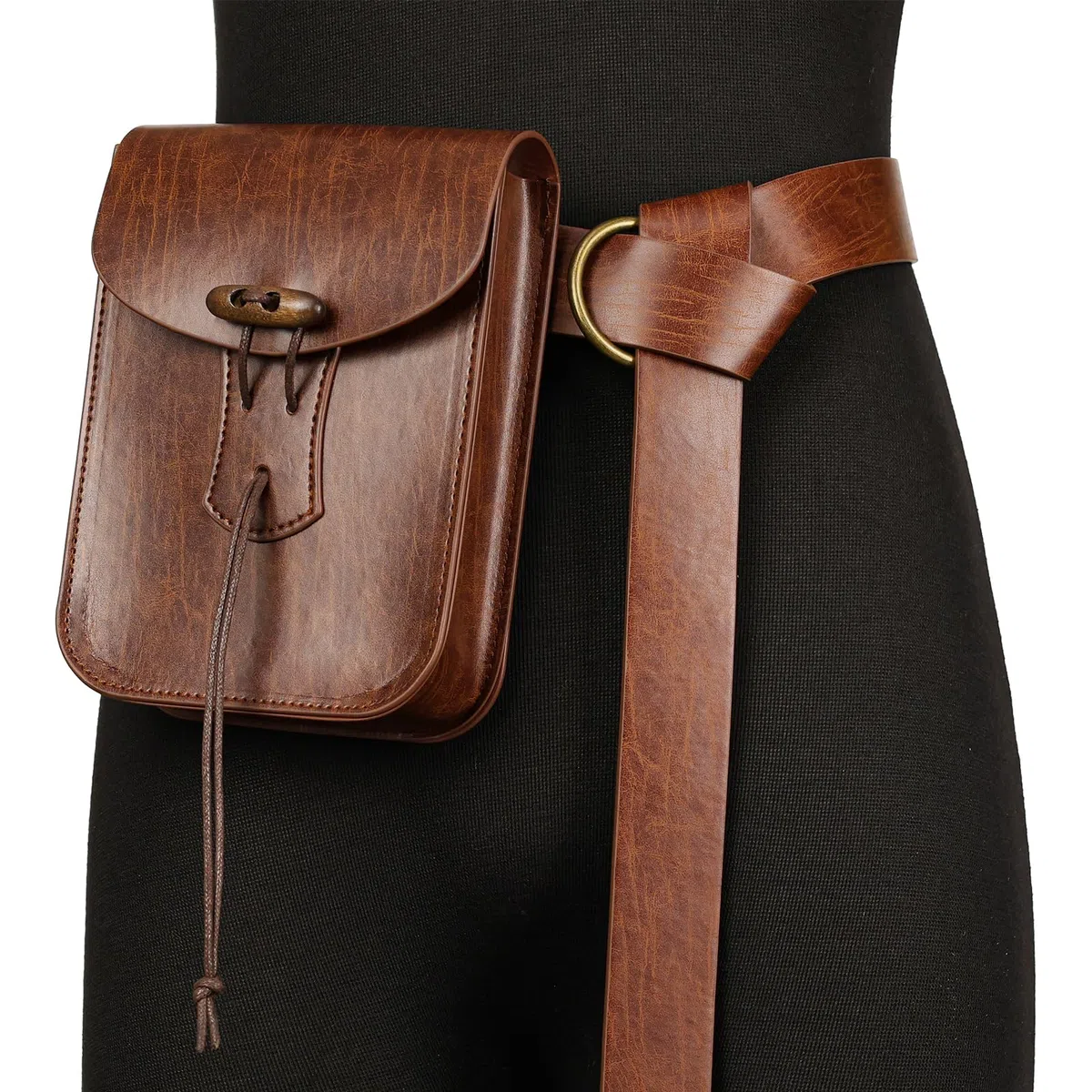 HiiFeuer Marsupio medievale in similpelle, vintage in stile rinascimentale con cintura per cosplay(Marrone A)