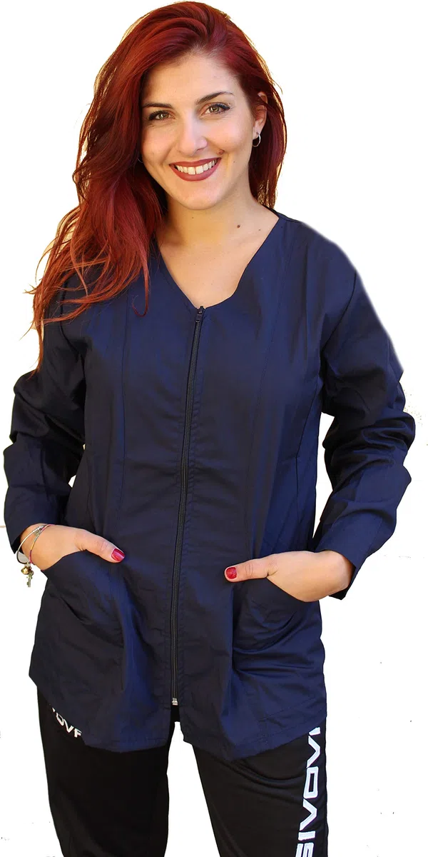 Camici da Lavoro Donna con Zip,Maniche Lunghe, per Estetista, Parrucchiera, Alimentari, Colf, Cameriera