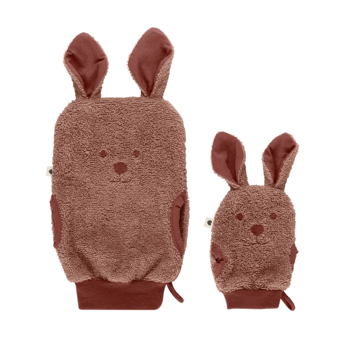 Guanti da bagno BIBS, 100% spugna di cotone biologico certificato OEKO-TEX®, morbidi e delicati sulla pelle del bambino. Una taglia da adulto e una taglia da bambino (1-2 anni), Woodchuck