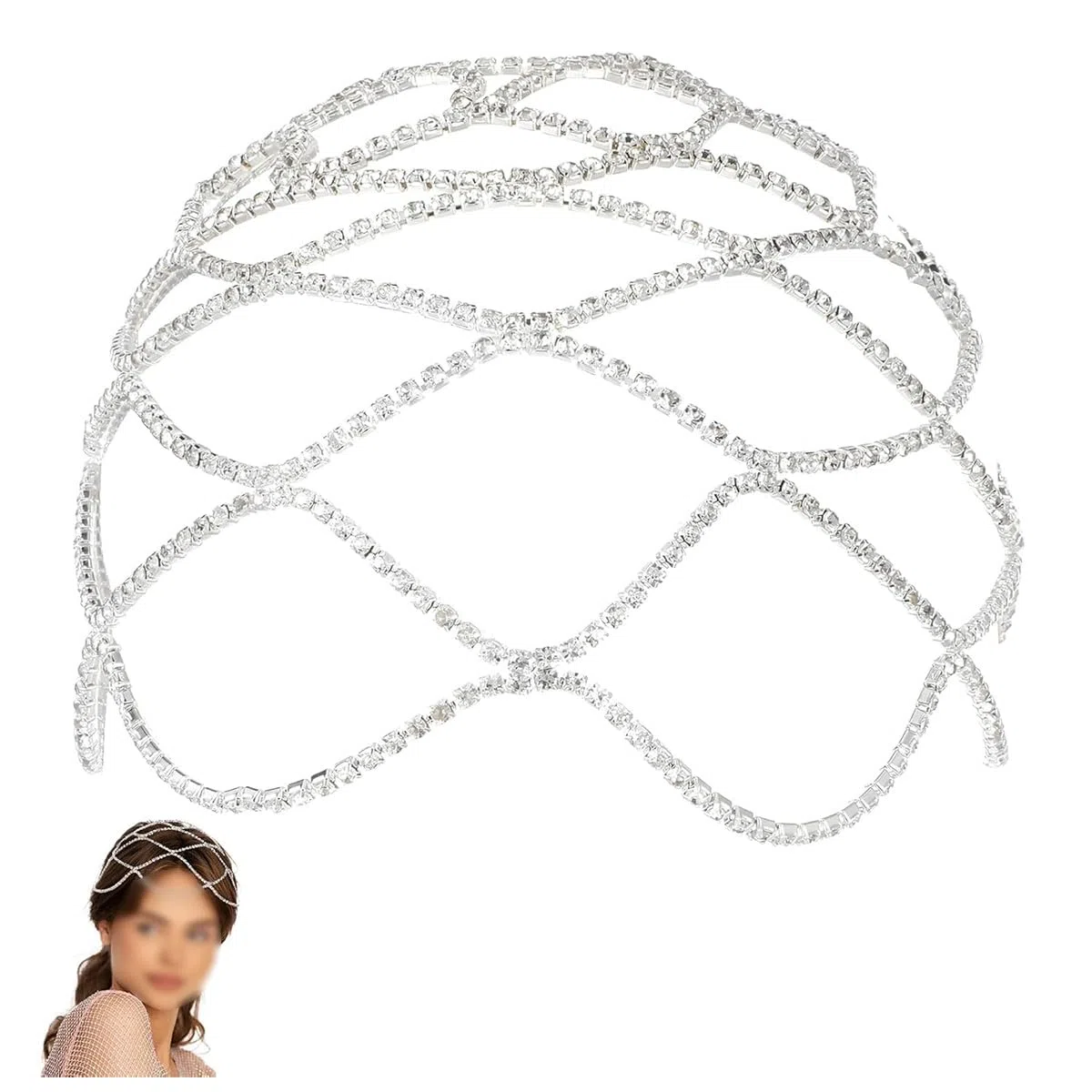 Copricapo in rete di strass, fascia per capelli in rete di strass, per accessori per capelli vintage anni '20