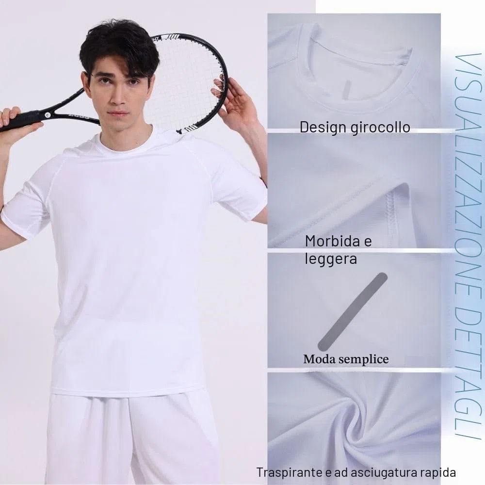 Confezione da 5 magliette sportive da uomo a girocollo, traspiranti e a maniche corte, per palestra, allenamenti, corsa