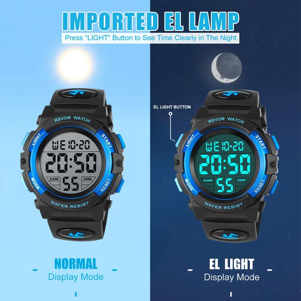 Orologio digitale per bambini e ragazzi, impermeabile, per attività all'aperto, sportivo, con sveglia/cronometro, orologio digitale per bambini per regali di compleanno/regali blu, S, cinturino