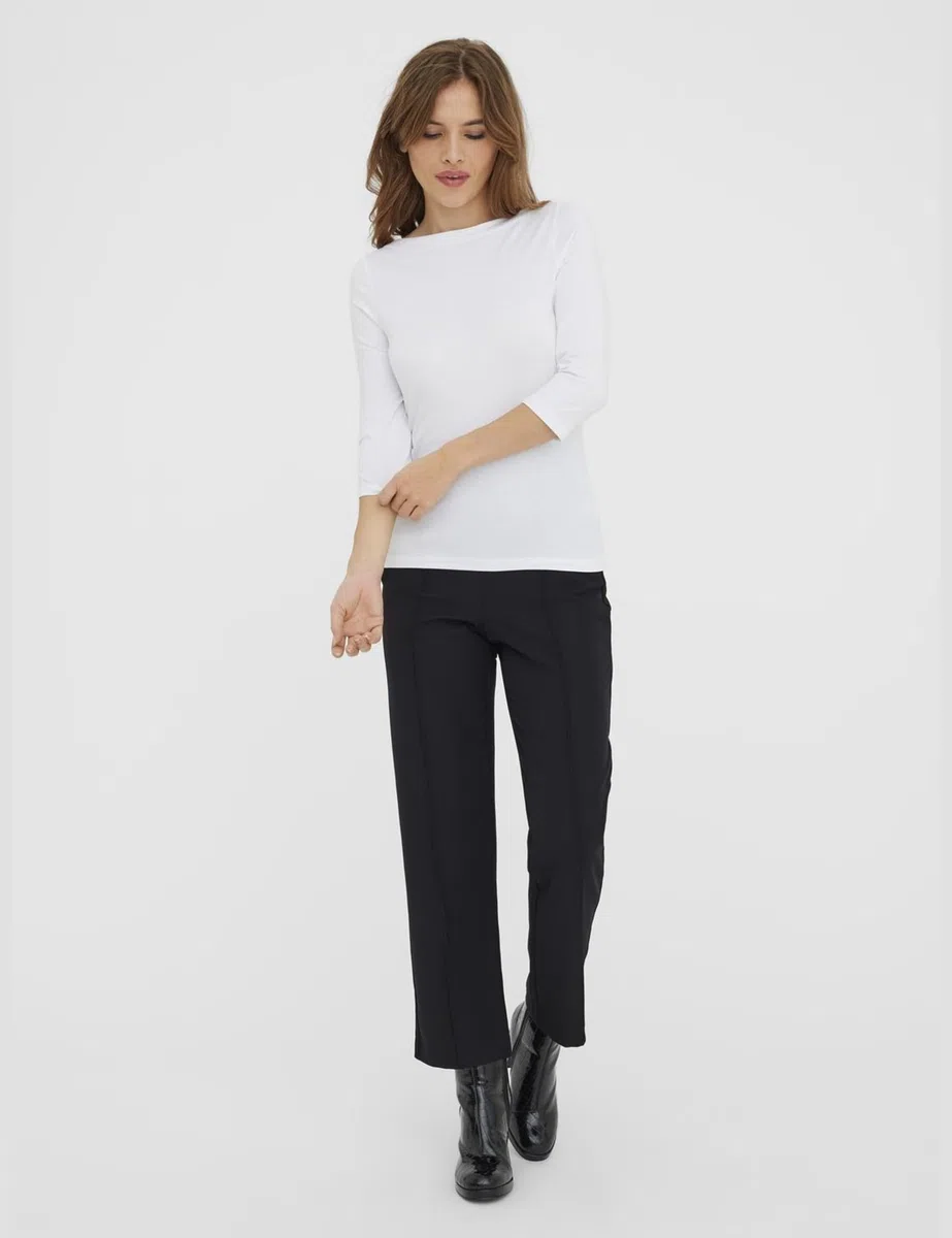 VERO MODA Donna Maglietta Elasticizzato a Manica 3/4, Scollo a Barca, Top Aderente, Manica Lunga.