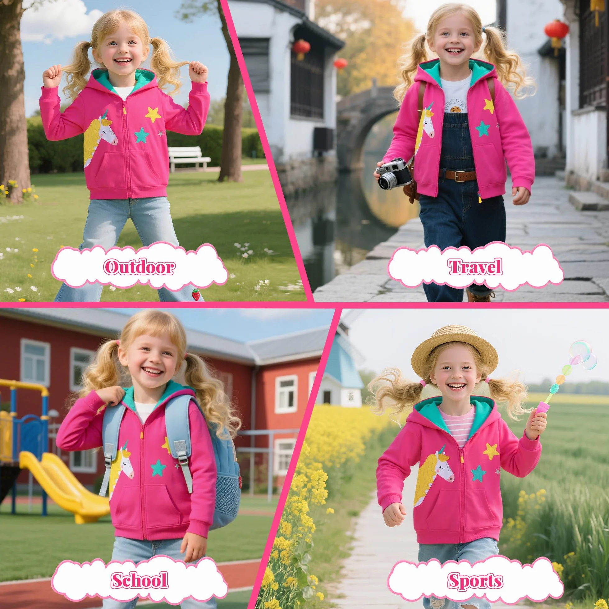 Felpe con Cappuccio Ragazza Zip Bambine Cotone Giacca Cappuccio a Manica Lunga Moda Carino Casual Hoodie con Cerniera e Tasche Vestiti Felpa per Ragazze età 3-8 Anni