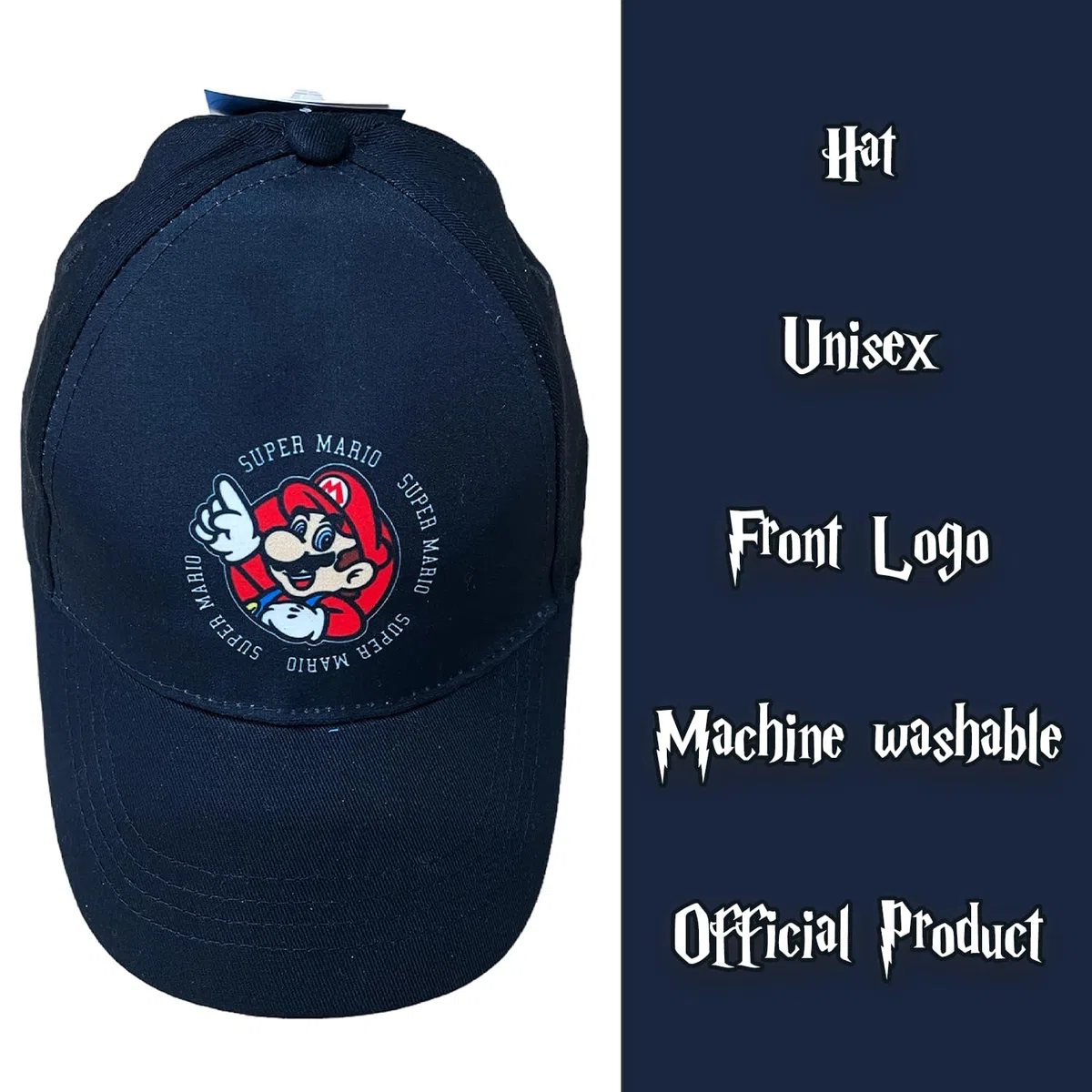 Cappello Super Mario. Logo Mario. Cappellino con Visiera da Bambino. Cappellino da Baseball Nero. (IT, Numero, 52, Nero)