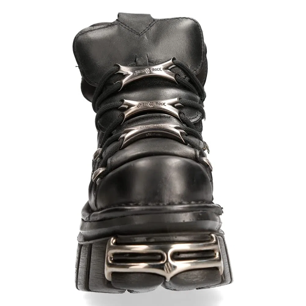 New Rock - Metallic Urban Black Shoes M.106-S112, Scarpe da uomo nere con piattaforma e decorazioni metalliche