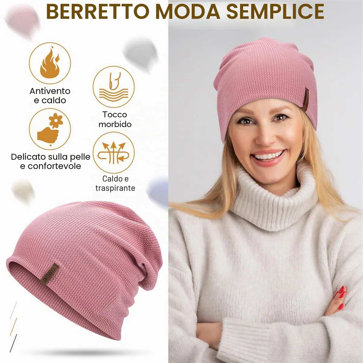 HAMUNI Berretto da donna Slouch, berretto da uomo, elastico, morbido, comodo, in jersey, classico, alla moda, perfetto per primavera, autunno e inverno