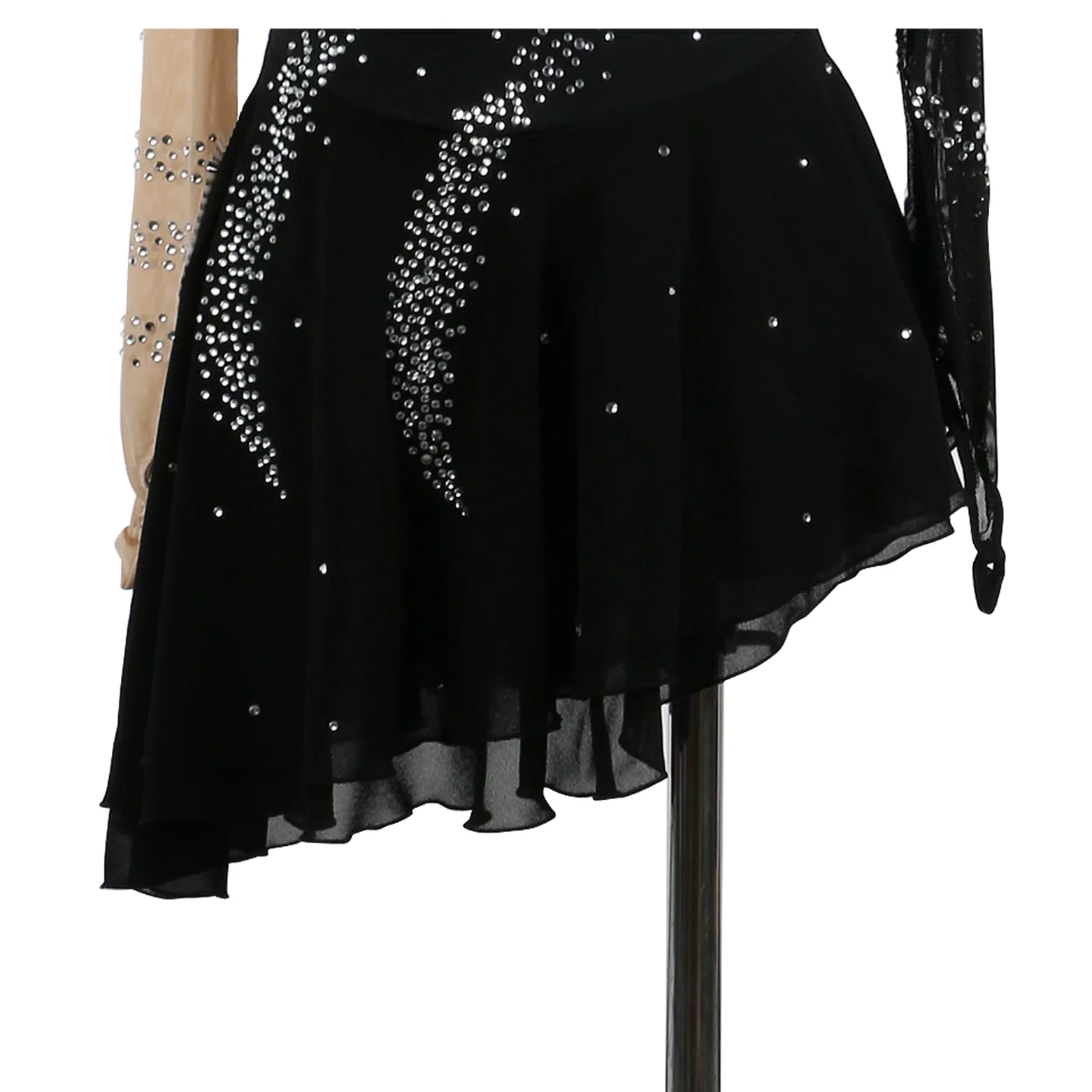 Abito Pattinaggio Artistico Donna Strass Manica Lunga Blu Orlo Obliquo for Competizioni e Performance, Completo da Pattinaggio su Ghiaccio for Bambina