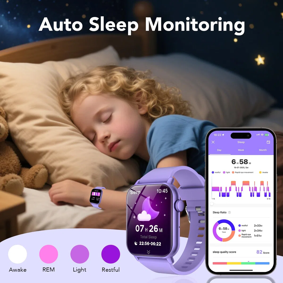 Smartwatch per Bambini 3-12 con Fitness Tracker, Orologio Smartwatch Bambini con Contapassi, Giochi, Frequenza Cardiaca,Monitor del Sonno,IP68 Impermeabile