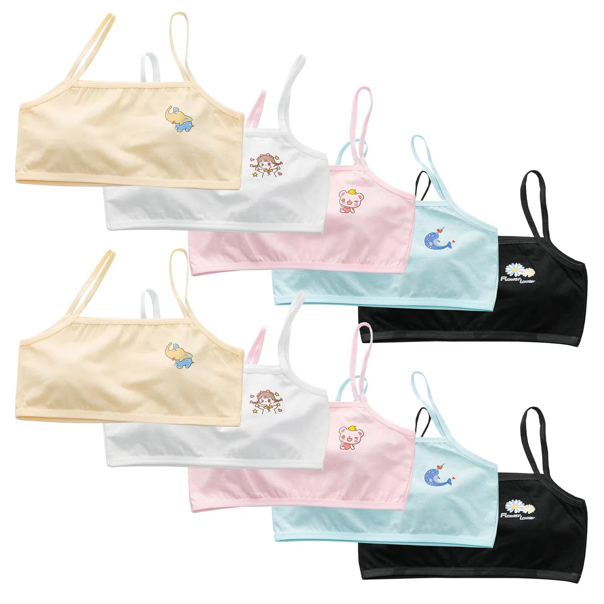 Confezione da 8 Reggiseno da Allenamento per Ragazze 4-16 Anni Reggiseni Sportivi in Cotone Top Corto da Bambina Traspirante Reggiseno Sportivo Canottiera Reggiseno Senza Ferretto