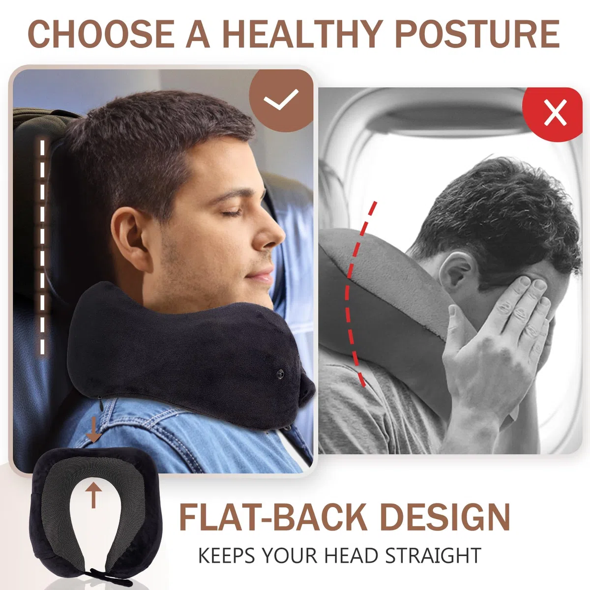Cuscino da Viaggio Memory Foam, Cuscino Aereo Collo Regolabile e Portatile, Cuscino Cervicale da Viaggio, Federa lavabile, Schiena Piatta, Accessori Viaggio Aereo, Nero