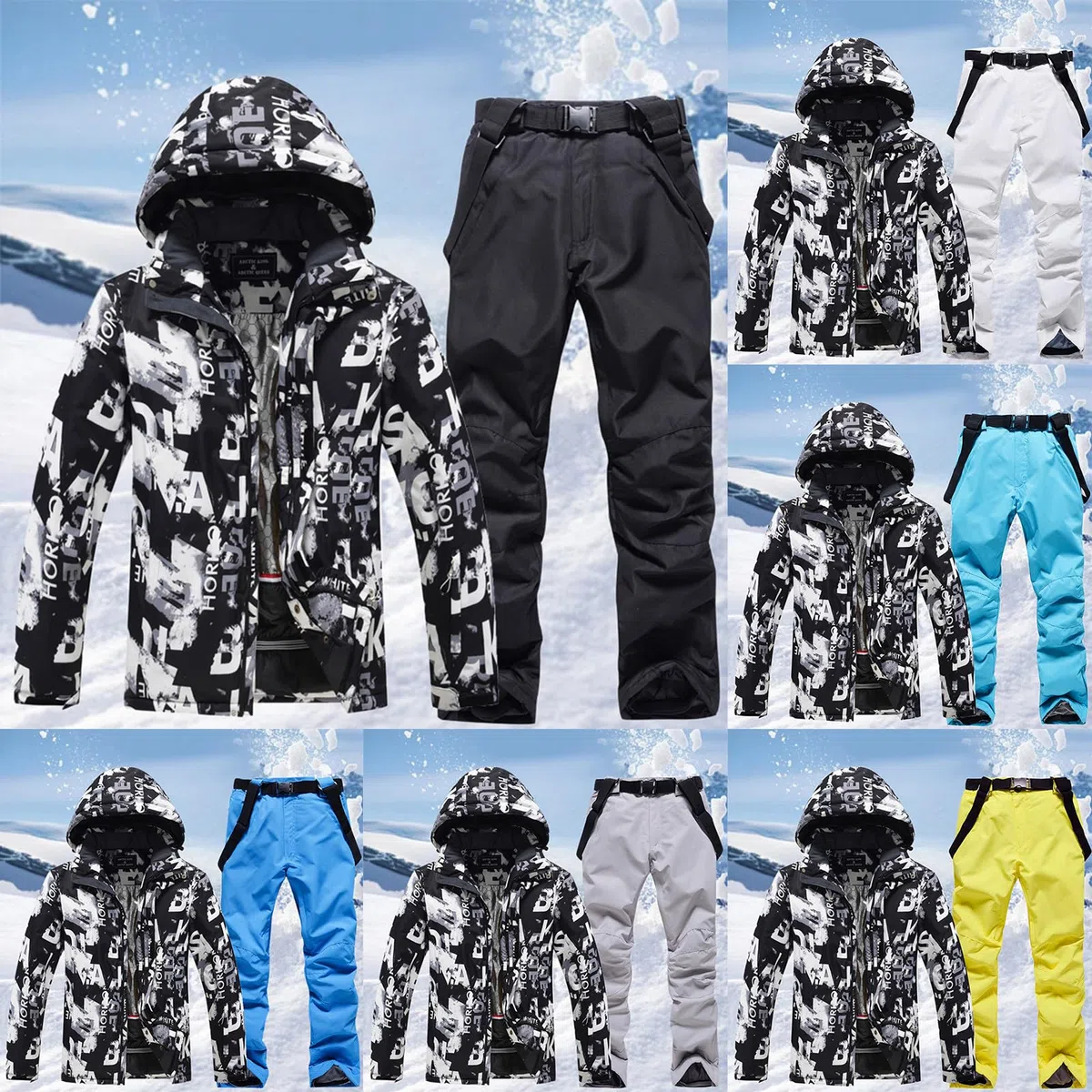 Generisch Tuta da sci da uomo, set da 2 pezzi, impermeabile, con cappuccio, da snowboard, antivento, da sci, da uomo, per lo sport, da sci, per l'inverno, da sci e da neve