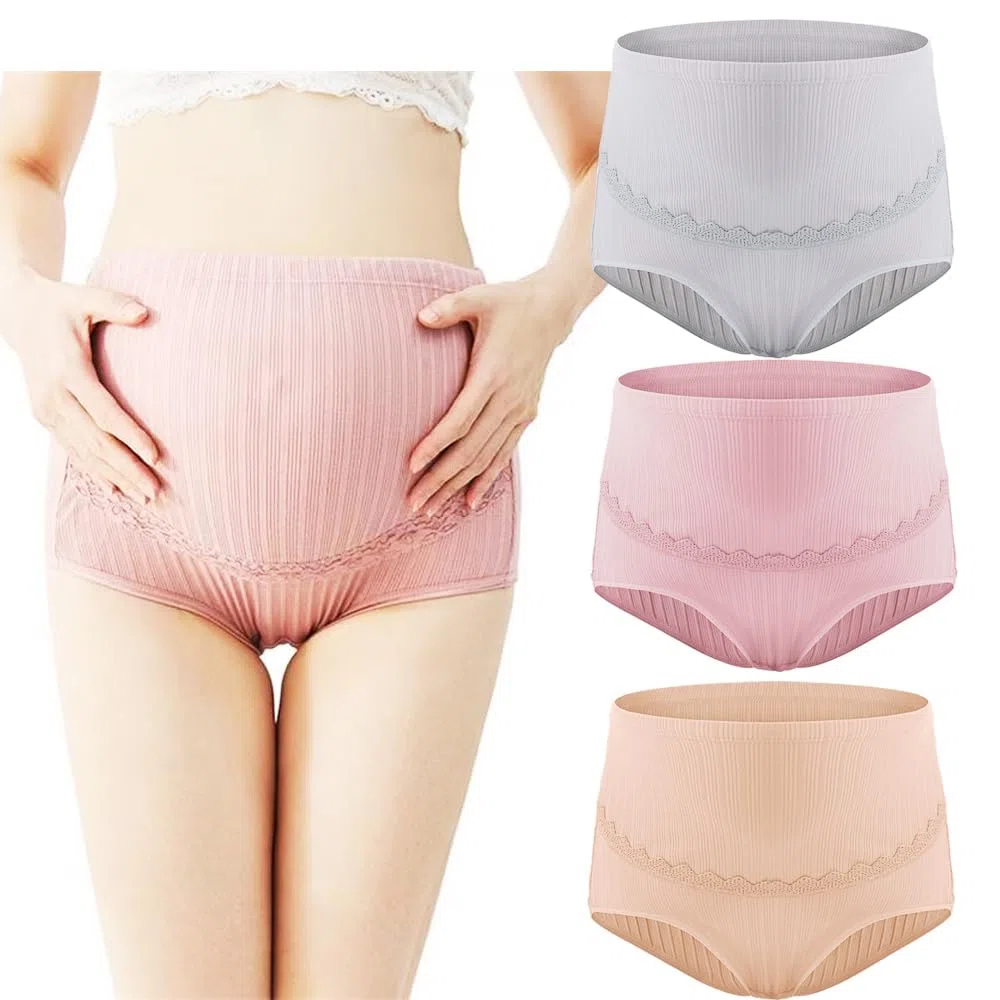 3 Pezzi Mutande Premaman Cotone Slip, Vita Alta Maternity da Donna per Gravidanza