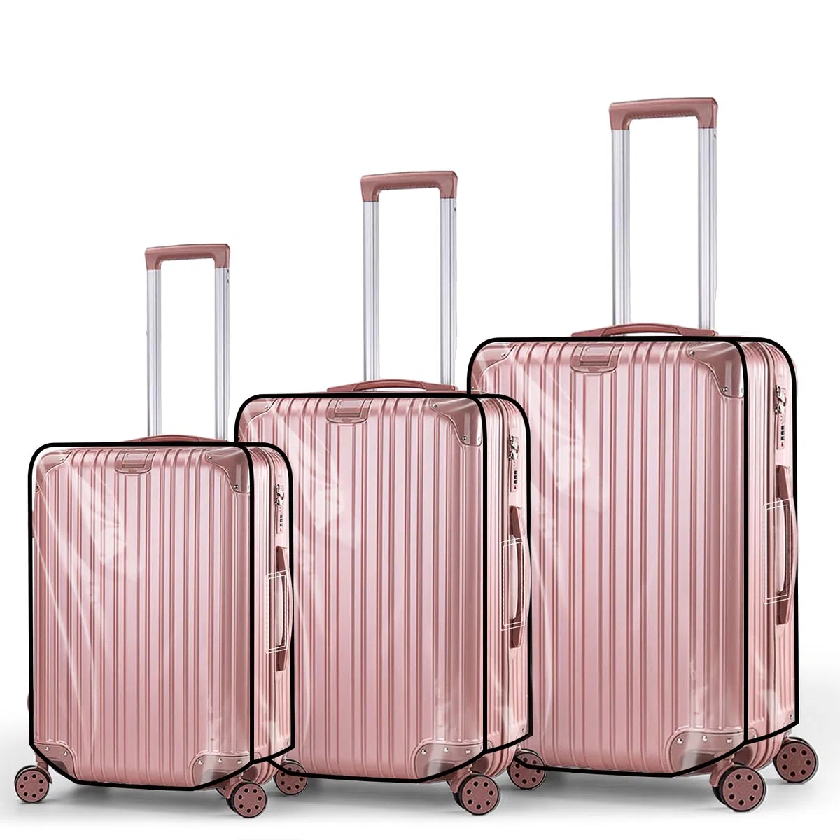 lalago 3 Pezzi Coperture per Valigie in PVC Trasparente, Custodia per valigia, Riutilizzabile Custodie Protettive Impermeabili, Antipolvere Antigraffio Copertura per Bagagli (20 +24 +28 pollici)