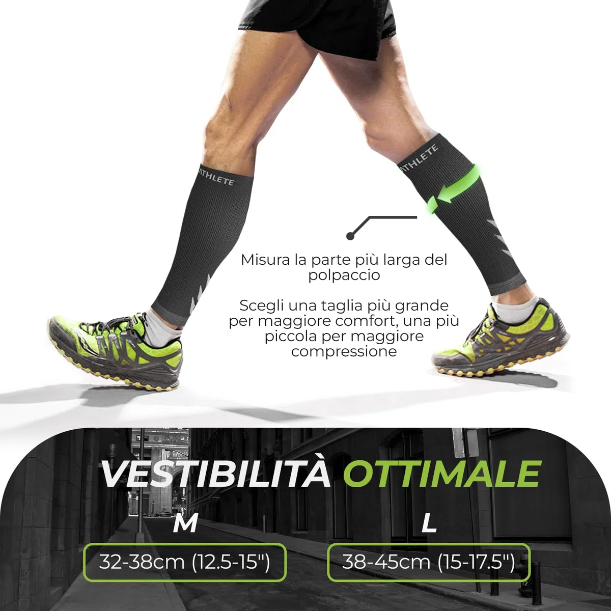Polpaccera Compressione Uomo Donna - Calze Running Compressione Per Corsa, Ciclismo, Calcio, Basket e CrossFit - 1 paio