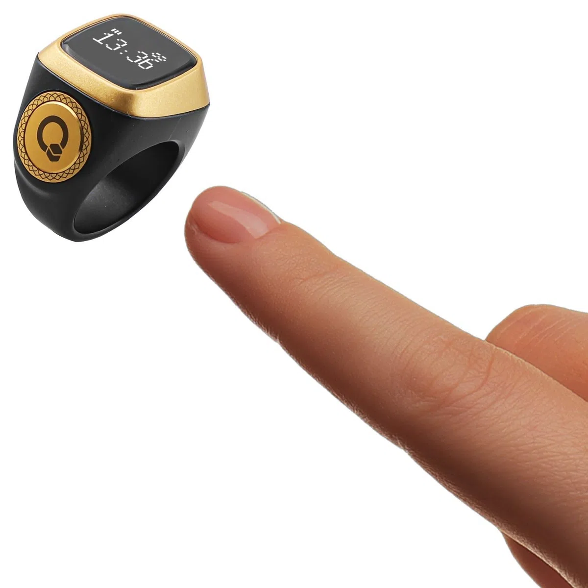 Contatore per anelli con schermo, anello impermeabile per musulmani, conteggio digitale Tasbih e promemoria di preghiera (18 mm nero)