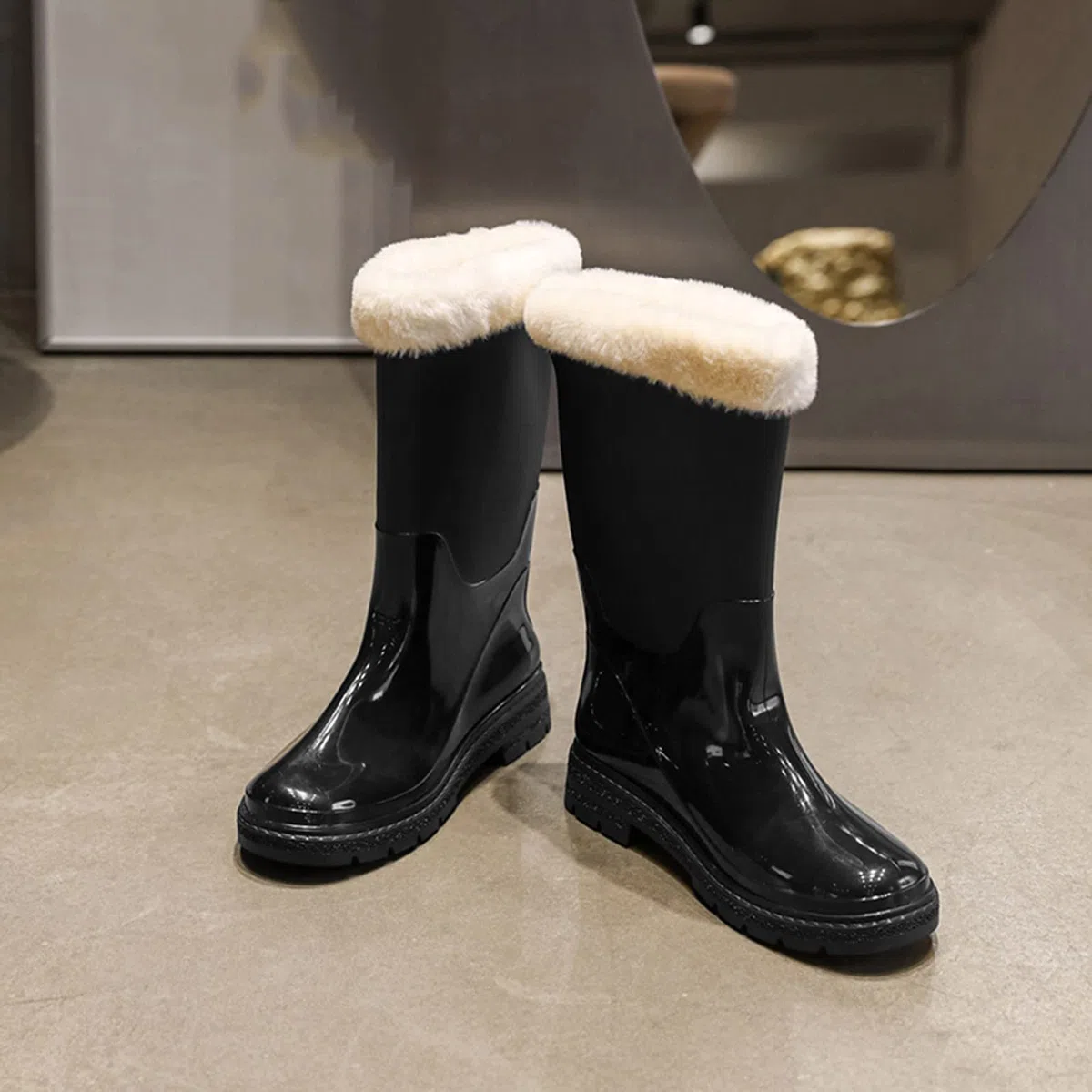 Stivali di gomma da donna, foderati, caldi, impermeabili, antiscivolo, da cucina, in plastica, alla moda, perfetti, comodi e imbottiti, impermeabili