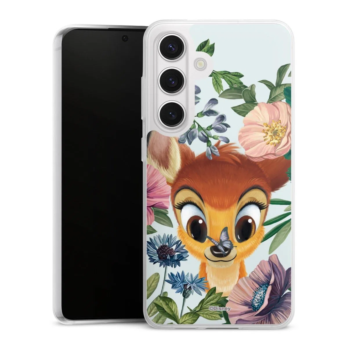 Custodia sottilissima compatibile con Samsung Galaxy S24 Custodia per cellulare di silicone trasparente Cover semplice Disney Fiori Bambi