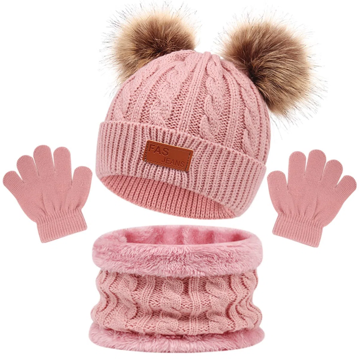 Baynetin 3 Pezzi Bambini Inverno Beanie Cappello Sciarpa Guanti Set Termico Maglia Crochet Spessa Pom Kids Beanie Cappello Sciarpa Guanti 3 in 1, per 1-6 Anni Ragazzi Ragazze