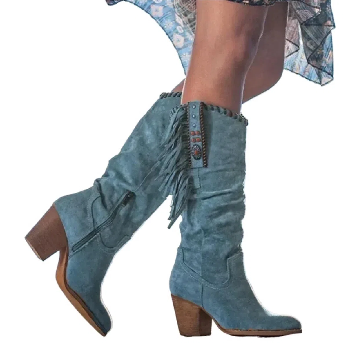 Camperos Texani Donna Stivali Alti da Donna, Stile retrò, con Fibbia in Metallo, Punta affilata, Tacco Spesso, Nappe, Stivali da Cowboy Occidentali, Scarpe da Donna(Brown,36)