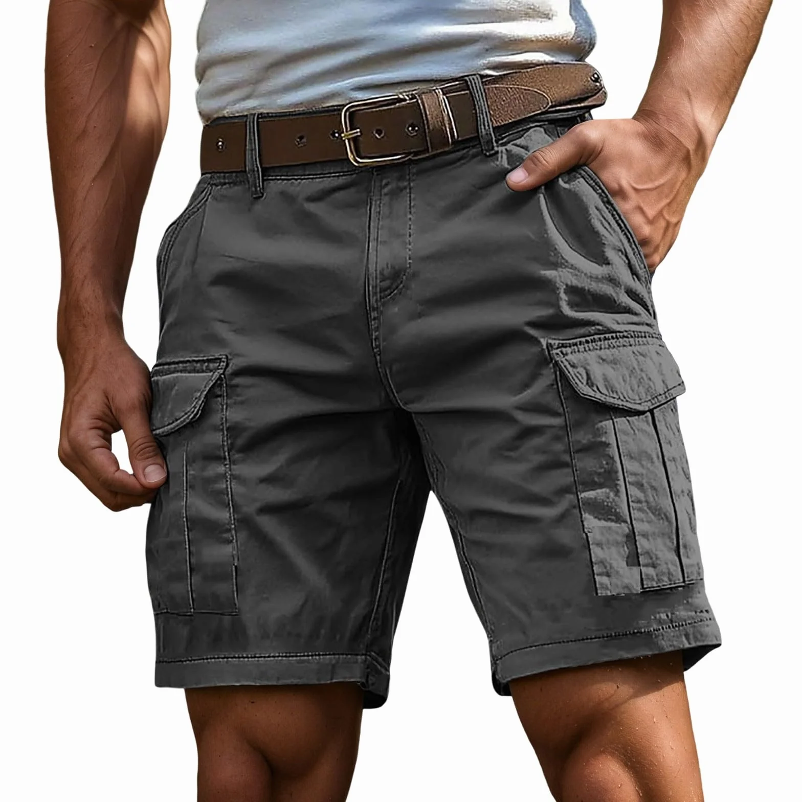 Generico Pantaloncini Uomo - 2026 Nuovo Estivi Leggeri Bermuda Cargo con Tasche Laterali Pantaloni Corti Slim Fit Shorts Estivi Casual Sportivi Pantaloncini lavorouomo Uomo Cargo