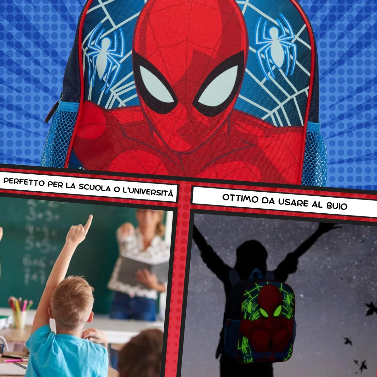Marvel Spiderman Zaino Che Brilla al Buio Ragazzi Viaggio Scuola Sacchetto del Pranzo