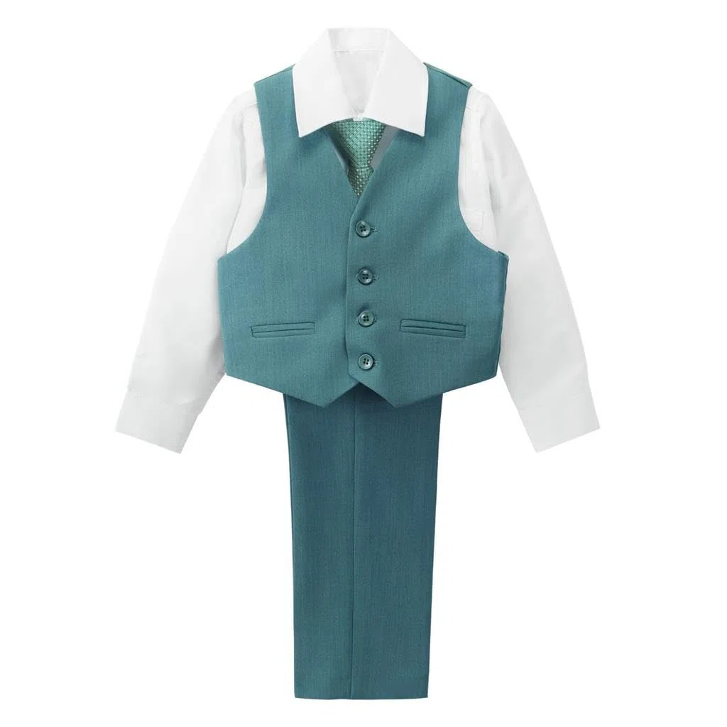 Lito Angels Completo da Sposo 5 Pezzi Taglio Slim per Bambini Ragazzo - Set Formale per Matrimoni (Giacca/Panciotto/Camicia/Pantaloni Regolabili/Cravatta) - Taglie 2-7 Anni - Blu/Verde/Rosa