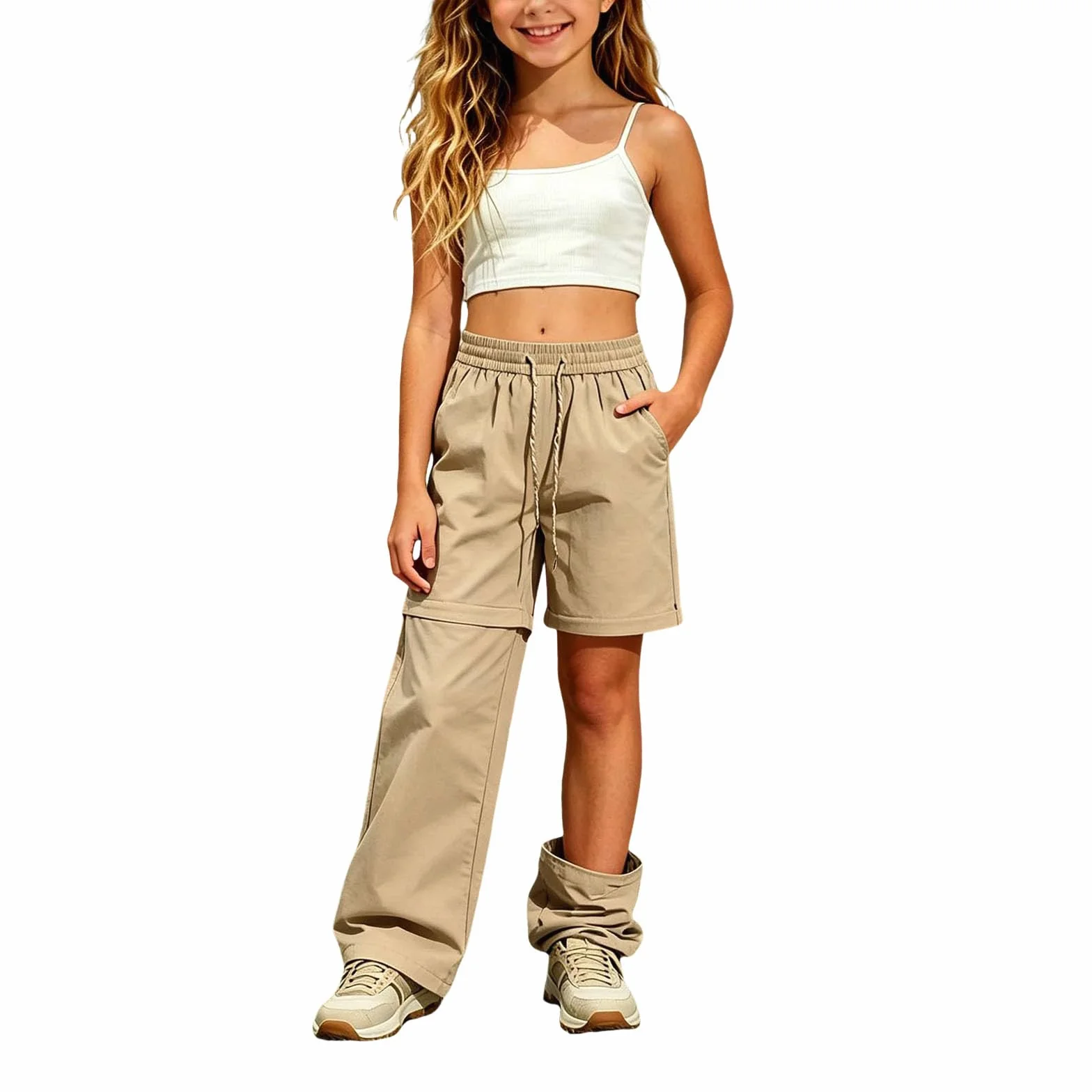 Pantaloni Convertibili Bambini Pantaloni Impermeabili a Gamba Dritta Zip Off Pantaloncini Cargo Passeggio all'Aperto Cargo Bambina Impermeabili Trekking Vita Alta Leggeri Asciugatura Rapida 5-14Anni