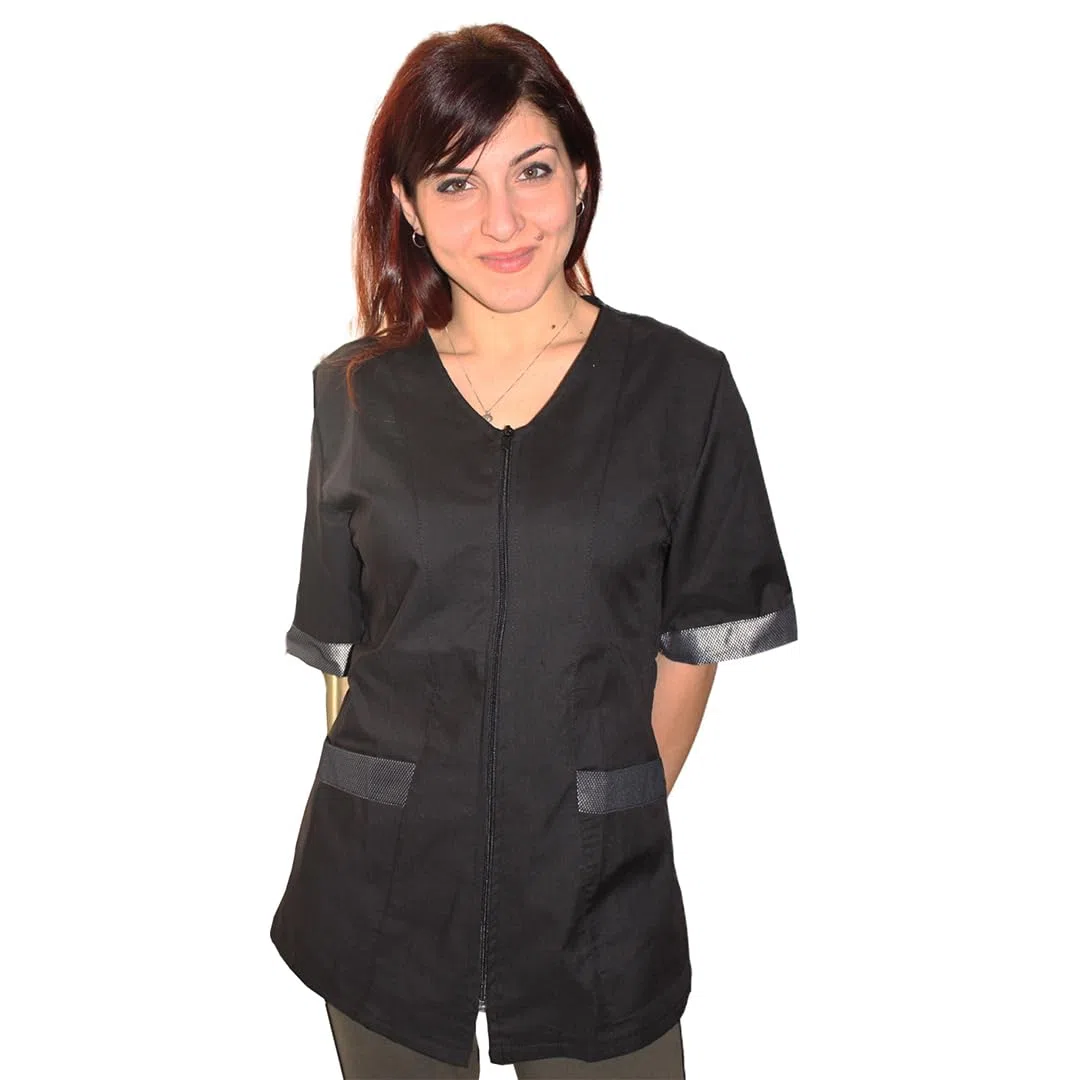 petersabitidalavoro Camice da Lavoro Nero con Inserto,Casacca con Zip, Donna, Estetista,PARRUCCHIERA