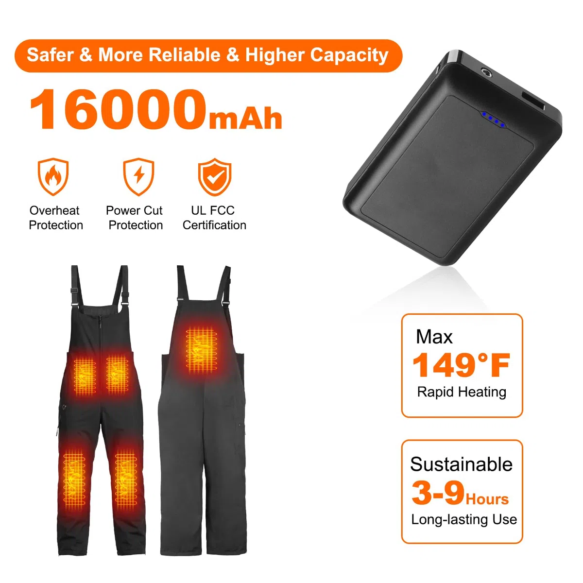 Salopette da Donna da Sci Riscaldabili Pantaloni Neve Impermeabili Antivento con Batteria 16000mAh Pantaloni da Lavoro Riscaldate Iinvernali, con Lampo & 4 Tasche, per Attività All'aperto