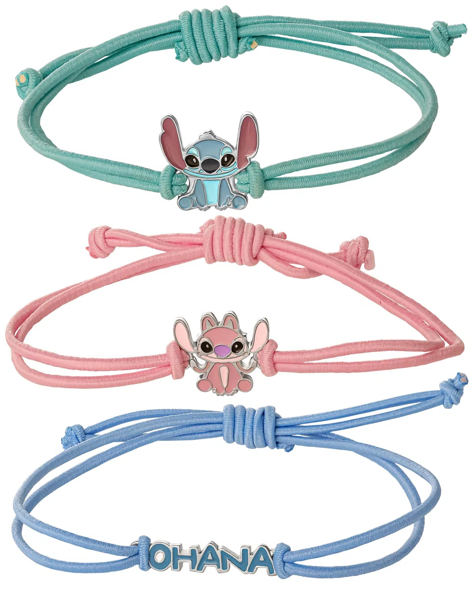 Disney Lilo & Stitch Set di Braccialetti da 3 Pezzi Licenza Ufficiale, Braccialetto dell'Amicizia con Cordino Stitch e Angel, Regali Lilo e Stitch