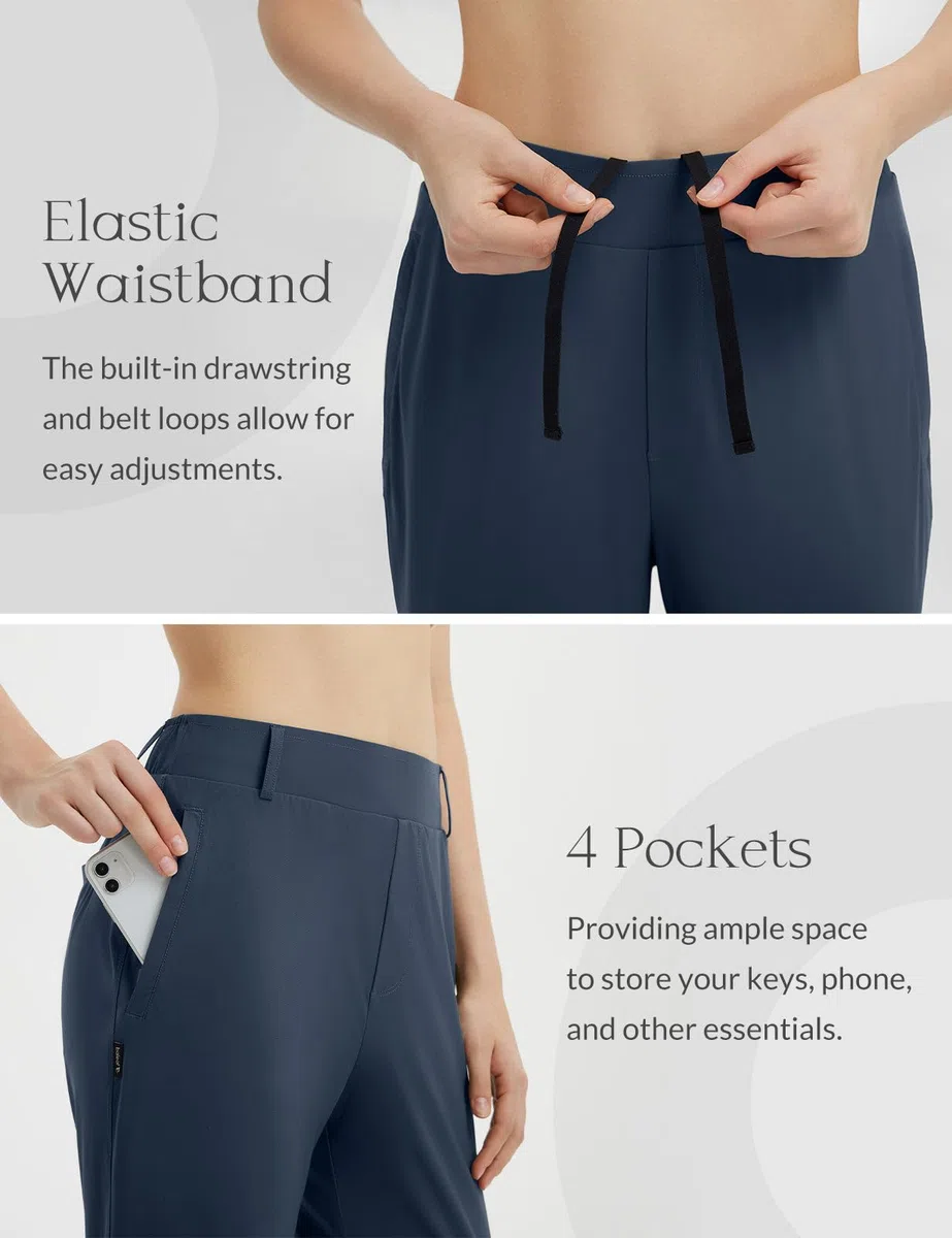 baleaf Pantaloni da golf da donna con passanti per cintura, tasche con cerniera, elasticizzati, da viaggio, lavoro, lavoro, elegante, casual, UPF 50+