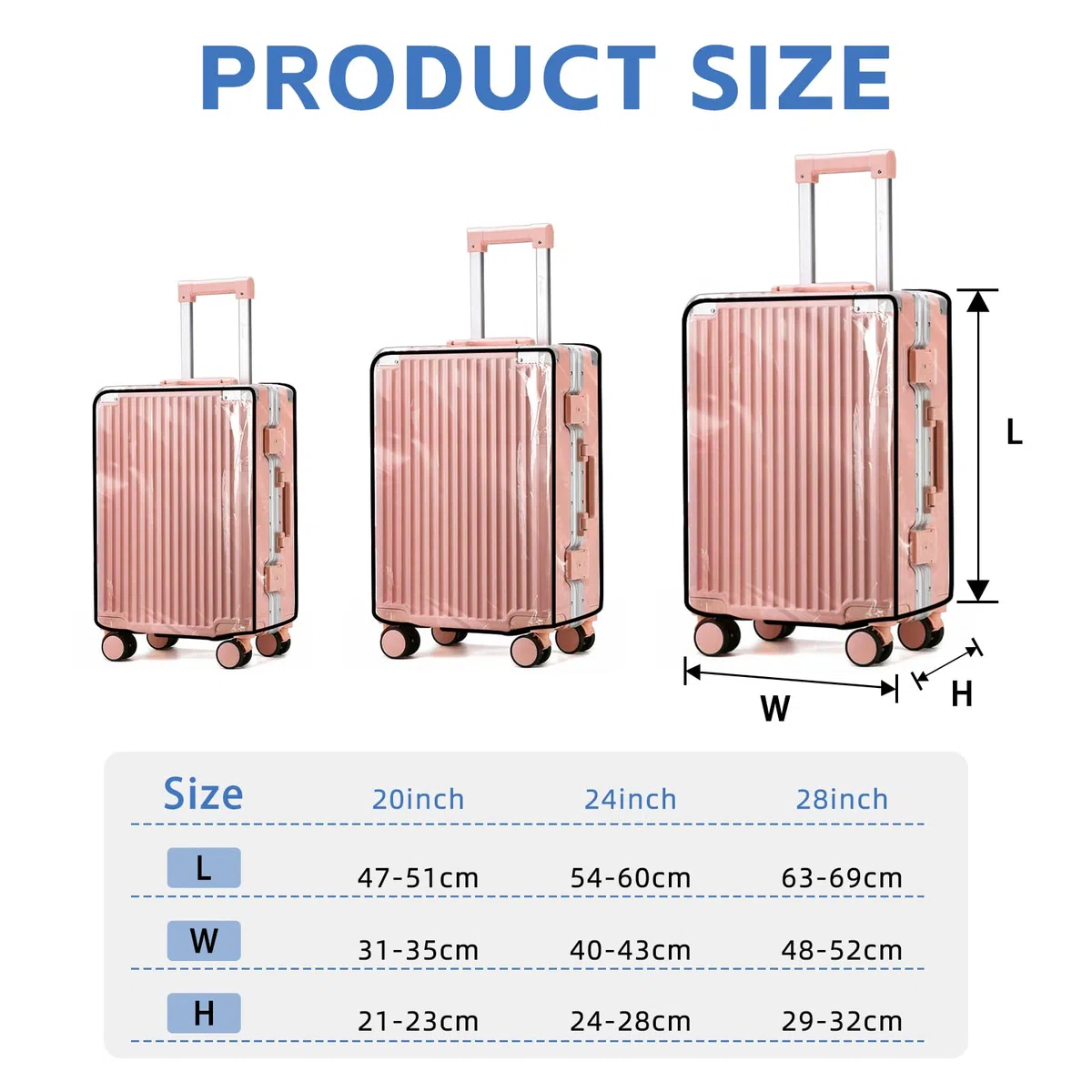 lalago 3 Pezzi Coperture per Valigie in PVC Trasparente, Custodia per valigia, Riutilizzabile Custodie Protettive Impermeabili, Antipolvere Antigraffio Copertura per Bagagli (20 +24 +28 pollici)